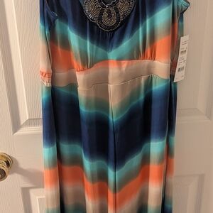 NY Collection Blue and Orange Maxi Dress